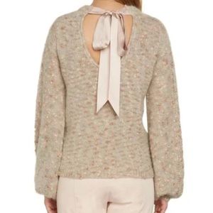 Willow and clay pink satin peep bow sweater puff sleeves variegated beige XS new